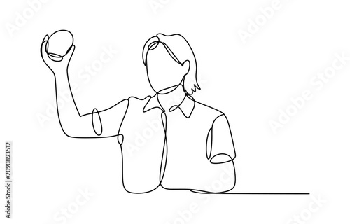 Continuous one line drawing of a person holding a small ball in their hand