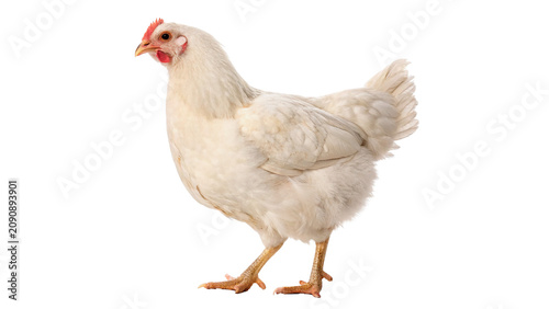 Fényképezés Live domestic white hen chicken poultry bird standing isolated on a transparent