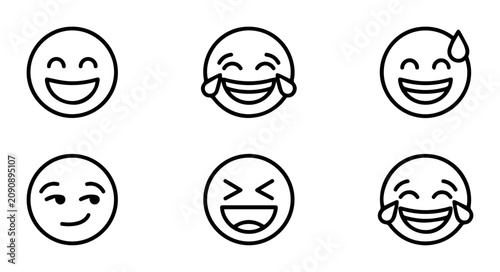 Cuadro en lienzo Joyful Emoji Icons, Happy Faces Vector Set, Laughing Emoticons Collection, Expre
