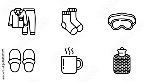 Konstfotografi Cozy Sleepwear Icons, Pajamas, Socks, Slippers, Hot Water Bottle, Sleep Mask, Ho