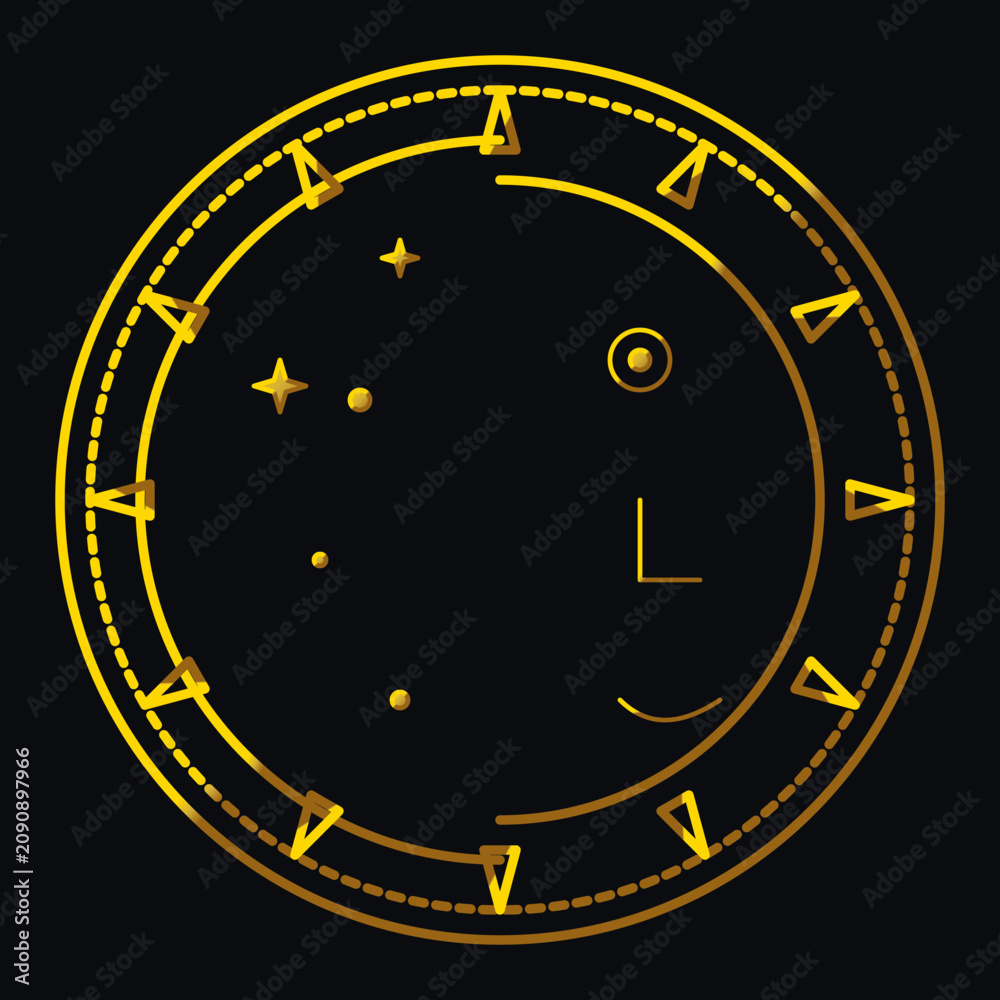Fototapeta premium Golden sun and moon alchemy element design featuring mystical celestial symbols on a solid black background