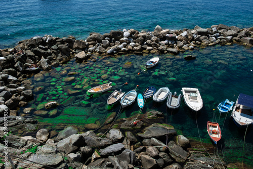 Piccole Barche in attesa nel mare delle Cinque terre