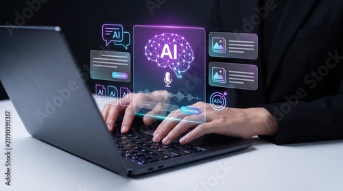 Tableau sur toile ai powered content creation and marketing automation, business professional usin
