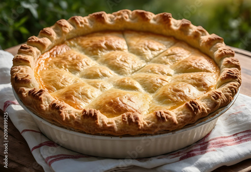 Whole cheese pie in ceramic...