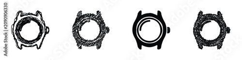 Fotografie Set of four abstract watch case icons in black and white sketch style