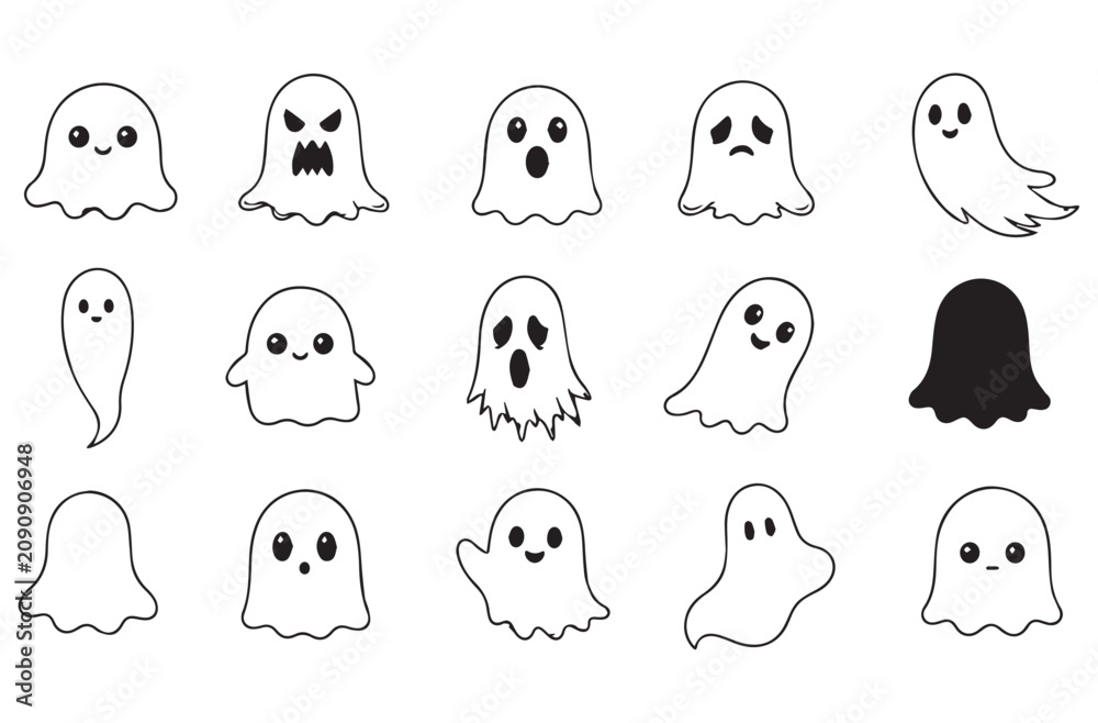 Fototapeta premium Cute Ghost SVG Bundle | Halloween Ghost Clipart Set | Spooky Kawaii Ghost Vector Pack