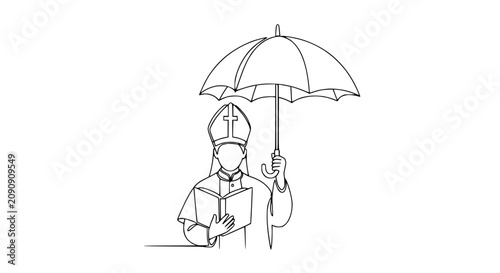 Cleric with Book and Umbrella, Continuous Line Art