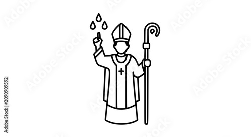 Bishop Blessing Water Drops Icon Vector Line Art