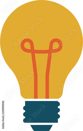 vector illustration of a yellow light bulb with an orange filament, symbolizing creative brainstorming, startup innovation, and brilliant idea generation.