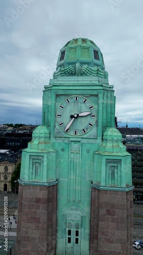 Aerial View of Helsinki Central Railway Station Clock Tower, Helsinki, Finland