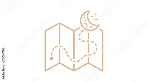 Photos Adventure Map Icon: Moon, Stars, Route, Destination, Travel Planning