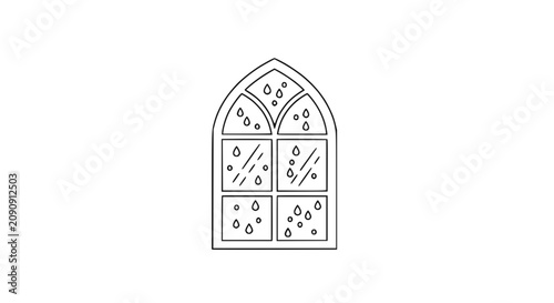 Gothic Window with Raindrops - Outline Illustration