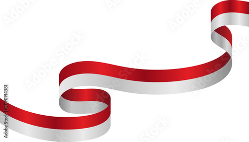Schilderij op canvas Wavy Red and White Ribbon Indoenesia Element