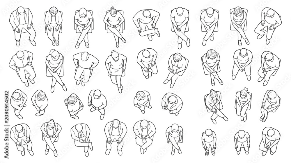 Fototapeta premium Collection of Overhead View Seated People Figures for Architectural Design and Site Plans