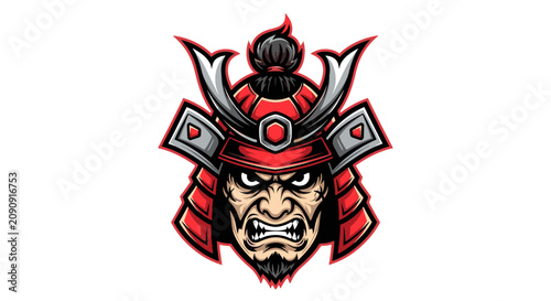 Fierce red samurai warrior head mascot for esports and gaming