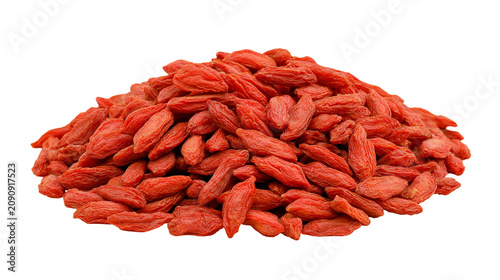 Fotografía Dried red goji berries pile, healthy superfood isolated on transparent backgroun