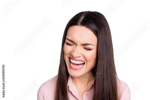 Fotografie Portrait of psycho, nervous, crying, uncontrollable woman with violent irritated