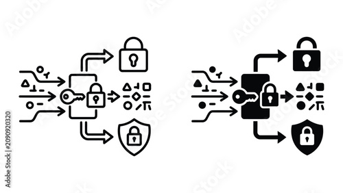 Data encryption and cryptographic security flowchart with encryption, security
