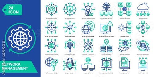 Tableau sur toile Network Management icon collection set