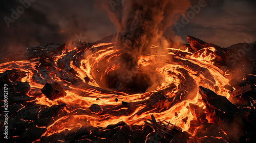 Swirling molten lava whirlpool with magma and smoke in scene-f30f7e0f-7c55-466e-bf07-8bcfb30763b1_202607022335