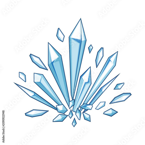 Blue ice shards and fragments burst outwards from a central point, creating a dynamic frozen explosion ideal for cold weather concepts, winter themes, or magic power effects