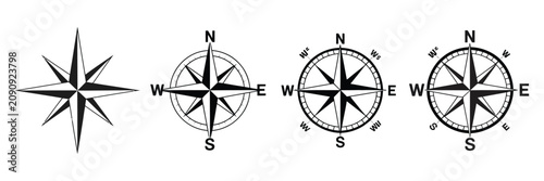 Photos compass rose variations navigation symbols vector set