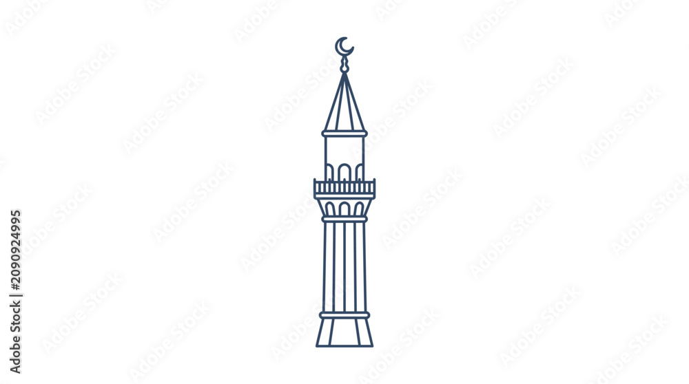 Obraz premium Minimalist outline drawing of an Islamic mosque minaret tower.