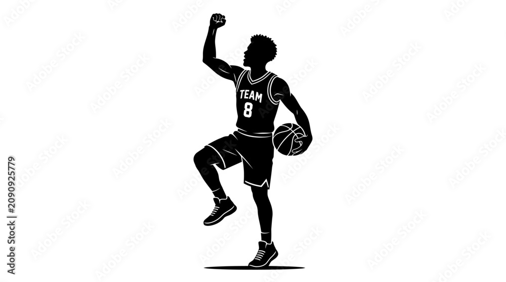 Obraz premium Basketball player silhouette, sports icon, athletic pose, black illustration
