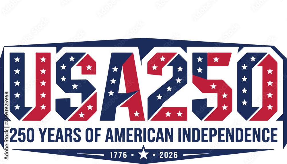 Fototapeta premium USA 250 Years of American Independence Celebration Emblem 1776-2026