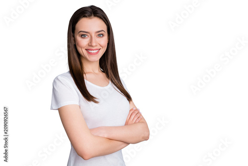 Foto Profile side view portrait of her she nice-looking attractive cute lovely winsom