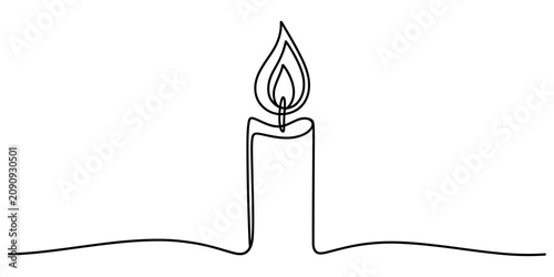 Foto Minimalist continuous line drawing of a single burning candle with a flickering