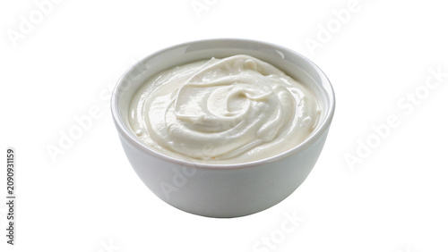 Quadro su tela Glass bowl filled with fresh white creamy yogurt isolated on transparent backgro