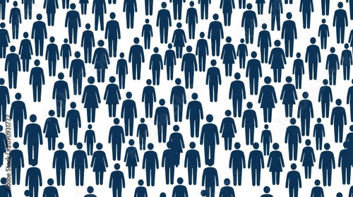 A large crowd of people icons in blue on a white background