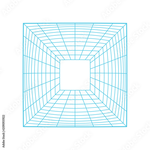 Schilderij op canvas Cyber grid tunnel receding into a central white square, creating an abstract, fu