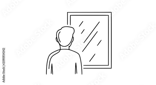 Konstfotografi Person looking in mirror, self reflection, introspection, identity, contemplatio