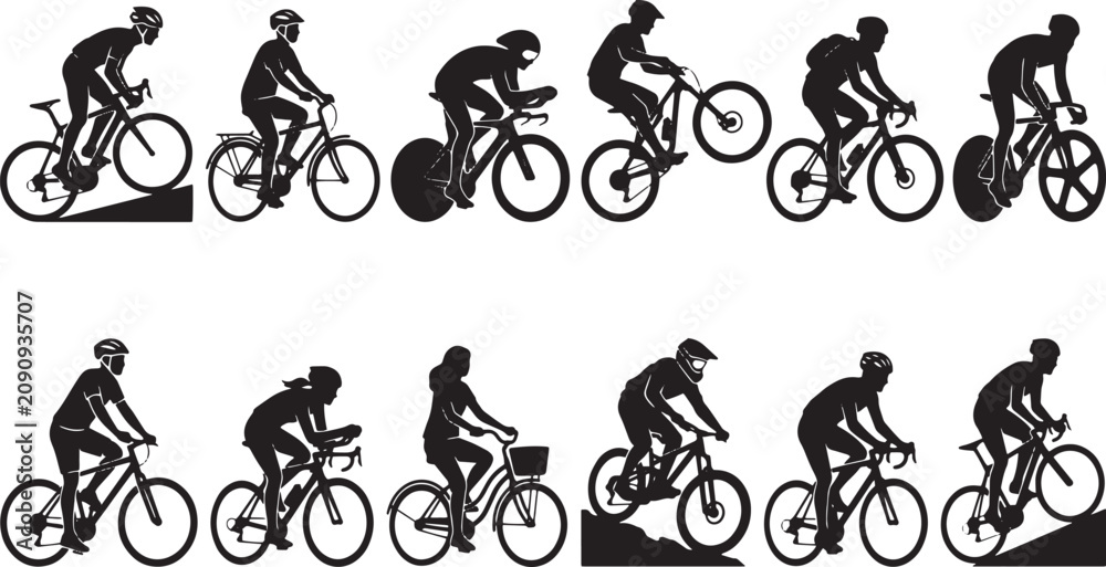 Obraz premium Cycling, bicycle, bike, rider, motion, vector icons, 10 elements isolated on Transparent Background