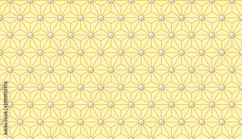 Japanese Asanoha Seamless Pattern with Pearl Accents in Pastel Yellow