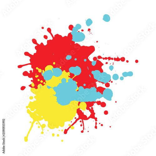 Vibrant ink combining and splattering on a white background, forming a dynamic and chaotic abstract design suggesting creativity, energy, and artistic freedom