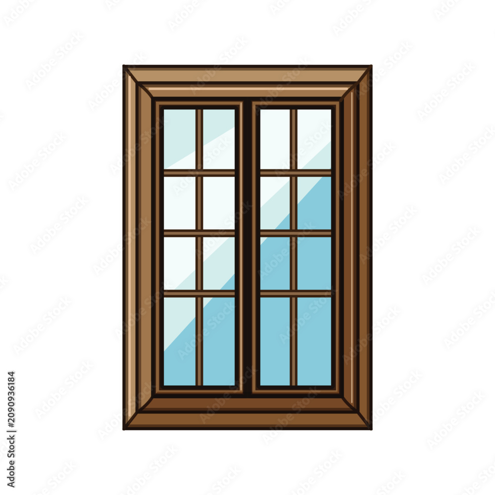 Obraz premium Simple wooden window frame with multiple glass panes providing an architectural element for home, building, and renovation concepts on a clean white background