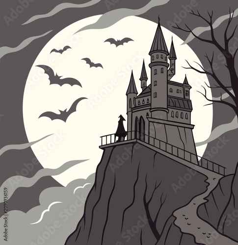 Canvastavla massive gothic castle, cli vampire lord