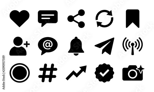  Social media interaction solid icon set