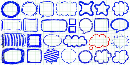 Konstfotografi Drawn Speech Bubbles And Geometric Shapes Blue Sketch Vector Illustration