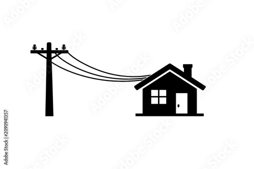 Electrical Infrastructure Concept Showing Power Lines from Utility Pole to Modern Home Symbolizing Energy Service
