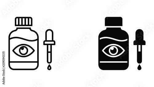 Professional Minimal Vector Icon Eye drops bottle icon in outline and solid design style Editable Stroke, Outline and Solid Style, Black Monochrome, Isolated on White Background
