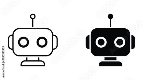 Professional Minimal Vector Icon Robot head icon Editable Stroke, Outline and Solid Style, Black Monochrome, Isolated on White Background