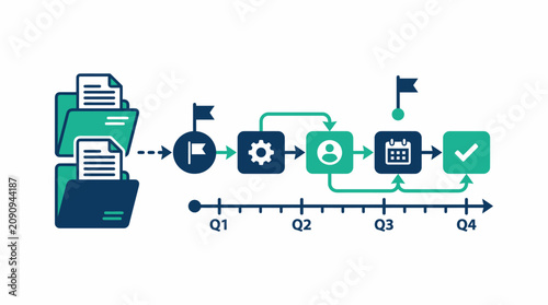 Business process management, workflow optimization, productivity icons, vector workflow diagram