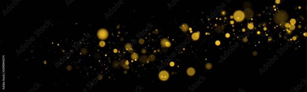 Obraz premium Collection of glowing golden fragments an elegant festive decoration with sparkling dust and shine. Bright bokeh blends with magical stardust, radiant highlights and soft illumination vector.