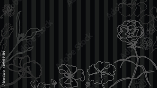 Obraz na plátně Dark striped desktop wallpaper with floral outlines in a subtle gray tone vector