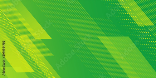 dynamic background with diagonal geometric shapes in various shades of green and yellow. The diagonal striped and halfone dot patterns add depth and movement, giving it a modern and energetic feel.