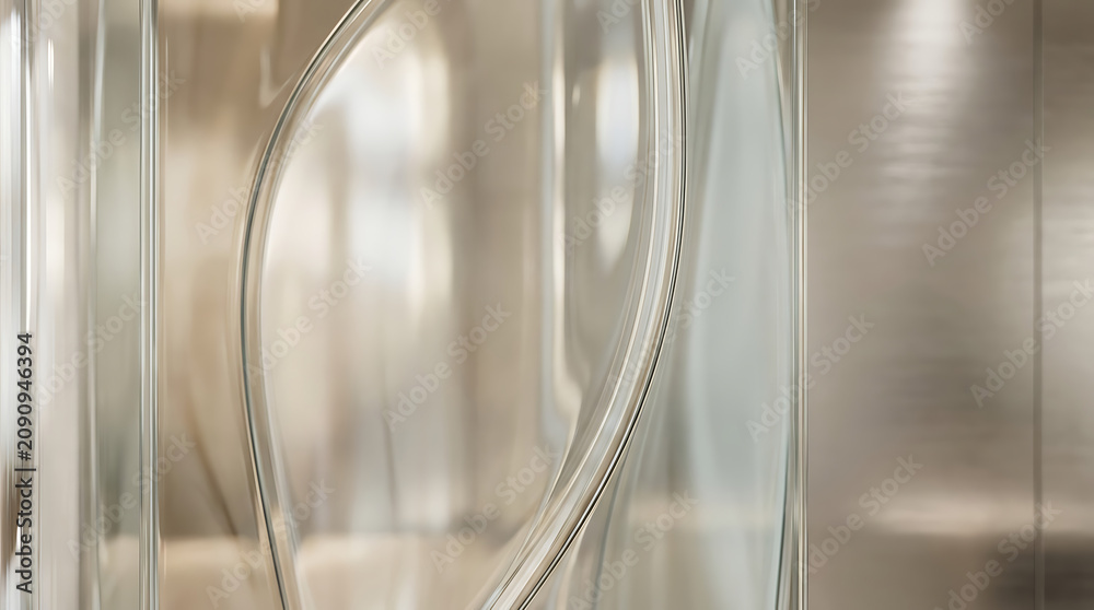 Naklejka premium Elegant Abstract Curved Glass Surface With Soft Light Reflections Creating A Modern Minimalist Background For Sophisticated Interior Design